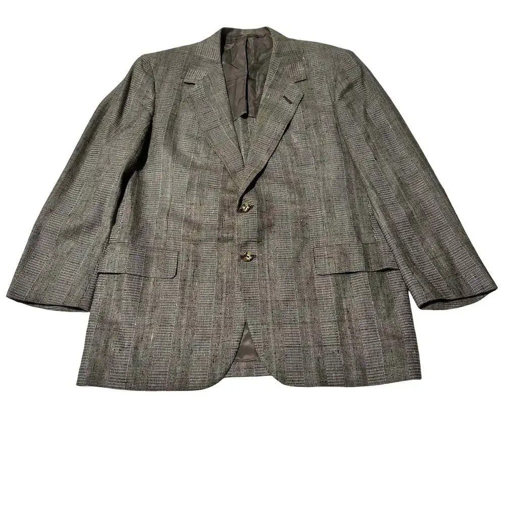 Vintage Men’s Gray Glen Plaid Wool Sport Blazer 46R Oxxford Clothes Mr Ooley’s